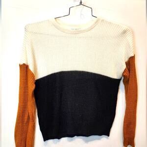 Say What? Acrylic Sweater Boxy Black Cream Gold Lightweight Top Size L